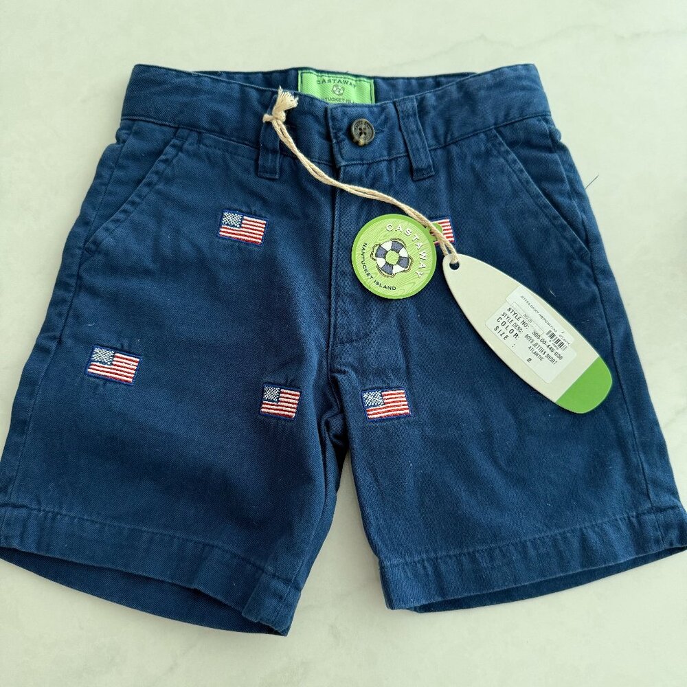 Castaway Cloting Boys American Flag Navy Blue Shorts